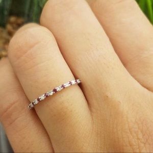 Diamond and Genuine Ruby 10K Solid White Gold Wedding Band Size 6